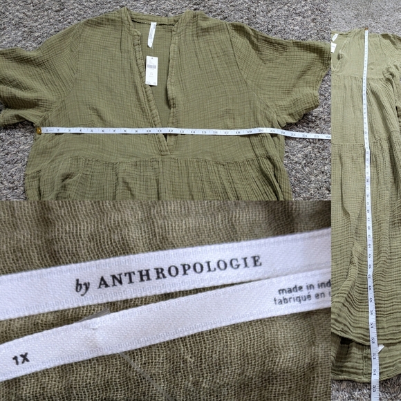 NWT Anthropologie Kallie Flowy Green Short Sleeve Lightweight V Neck Maxi Dress - Picture 8 of 8